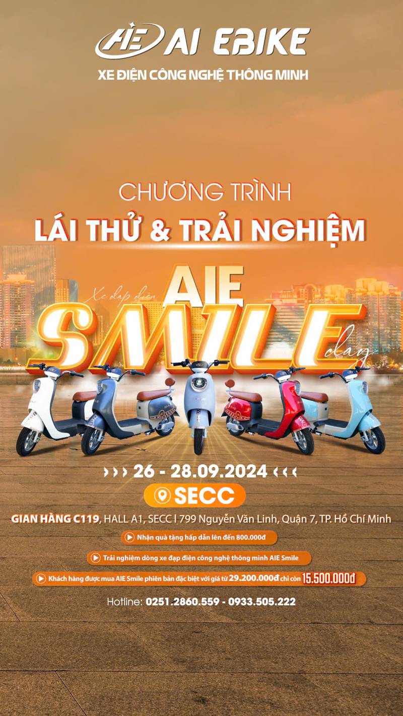 Sự kiện trải nghiệm xe đạp điện AIE Smile Day tại TP.HCM, tháng 09/2024