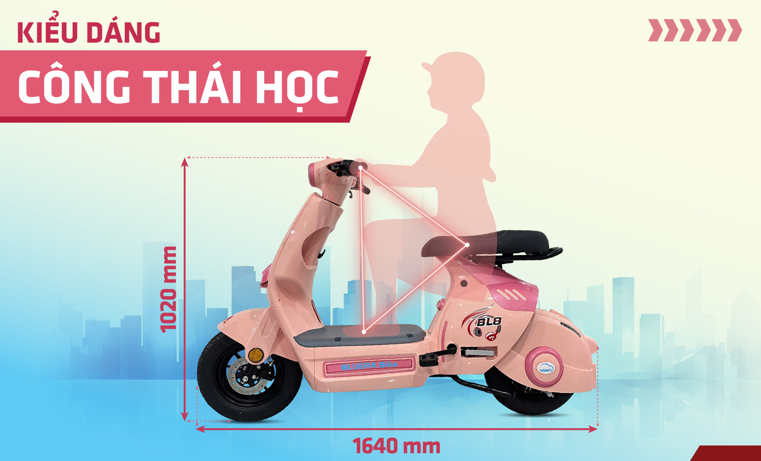 xe Bluera BL8 kiểu dáng ngồi công thái học