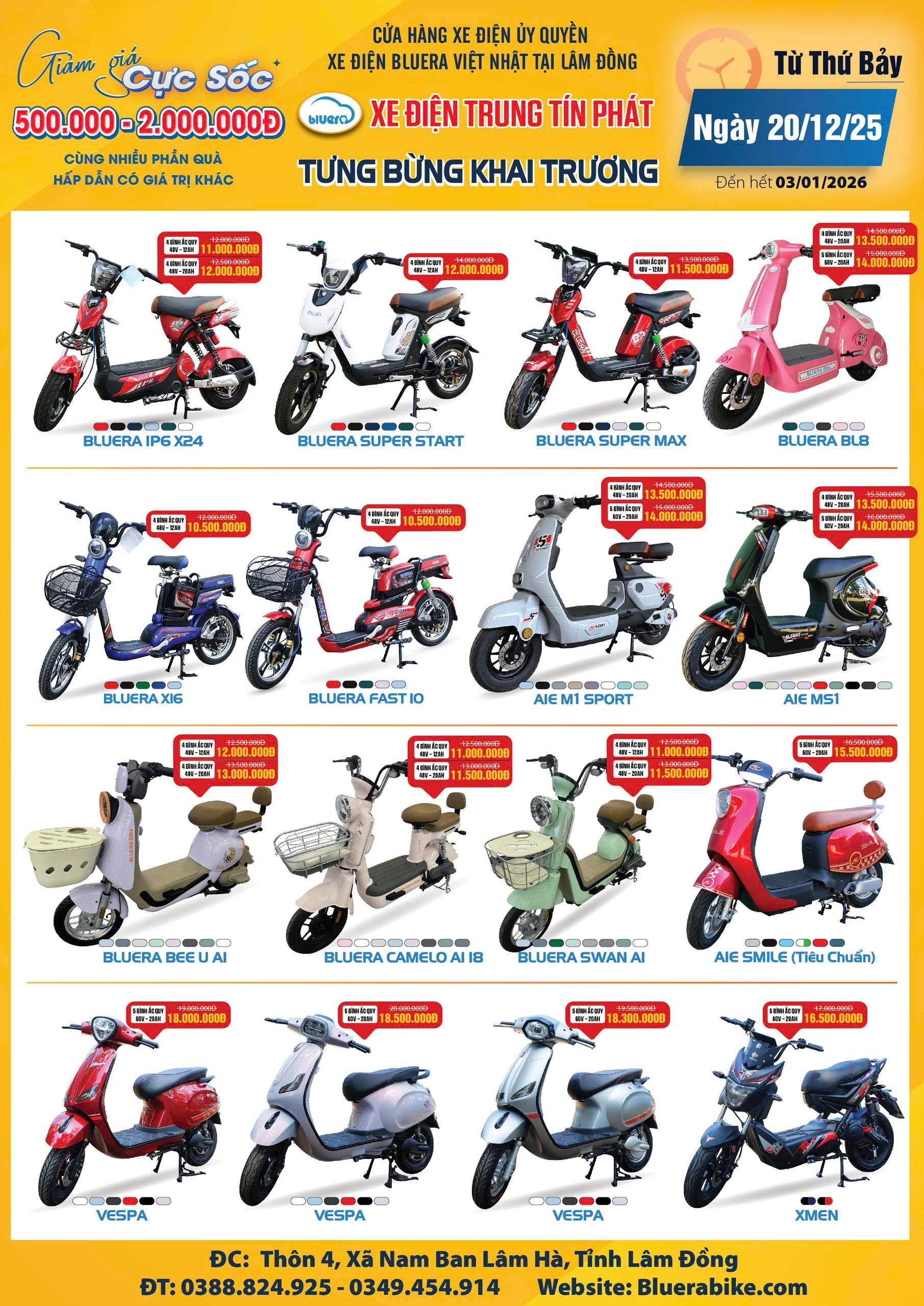 Bảng xe và giá xe điện Trung Tín Phát