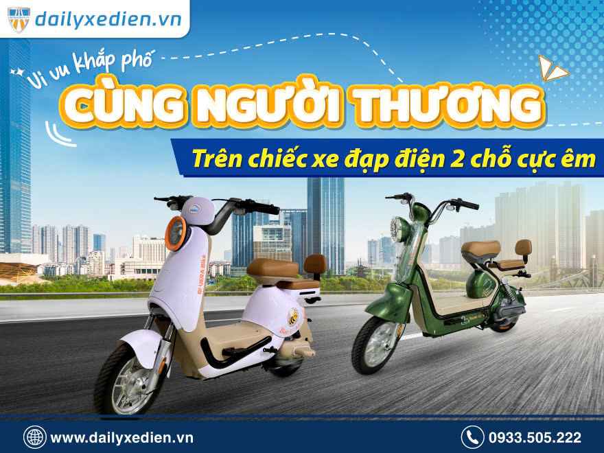 Vi vu khắp phố c&ugrave;ng người thương tr&ecirc;n chiếc xe đạp điện 2 chỗ ngồi cực &ecirc;m