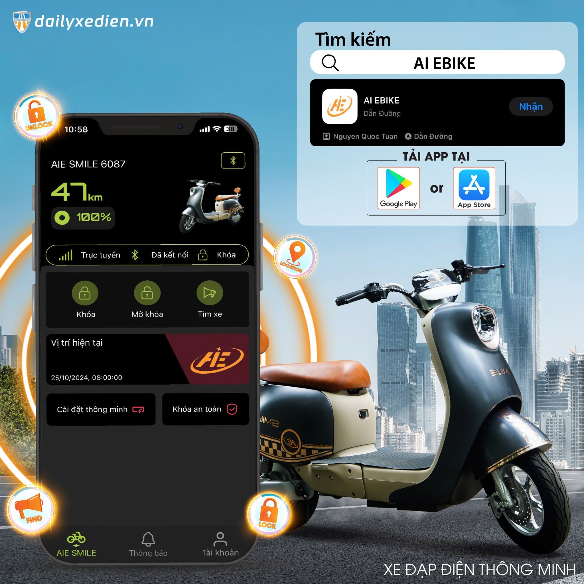 Giới thiệu AIE SMILE Dòng xe điện thông minh thế hệ mới điều khiển qua App